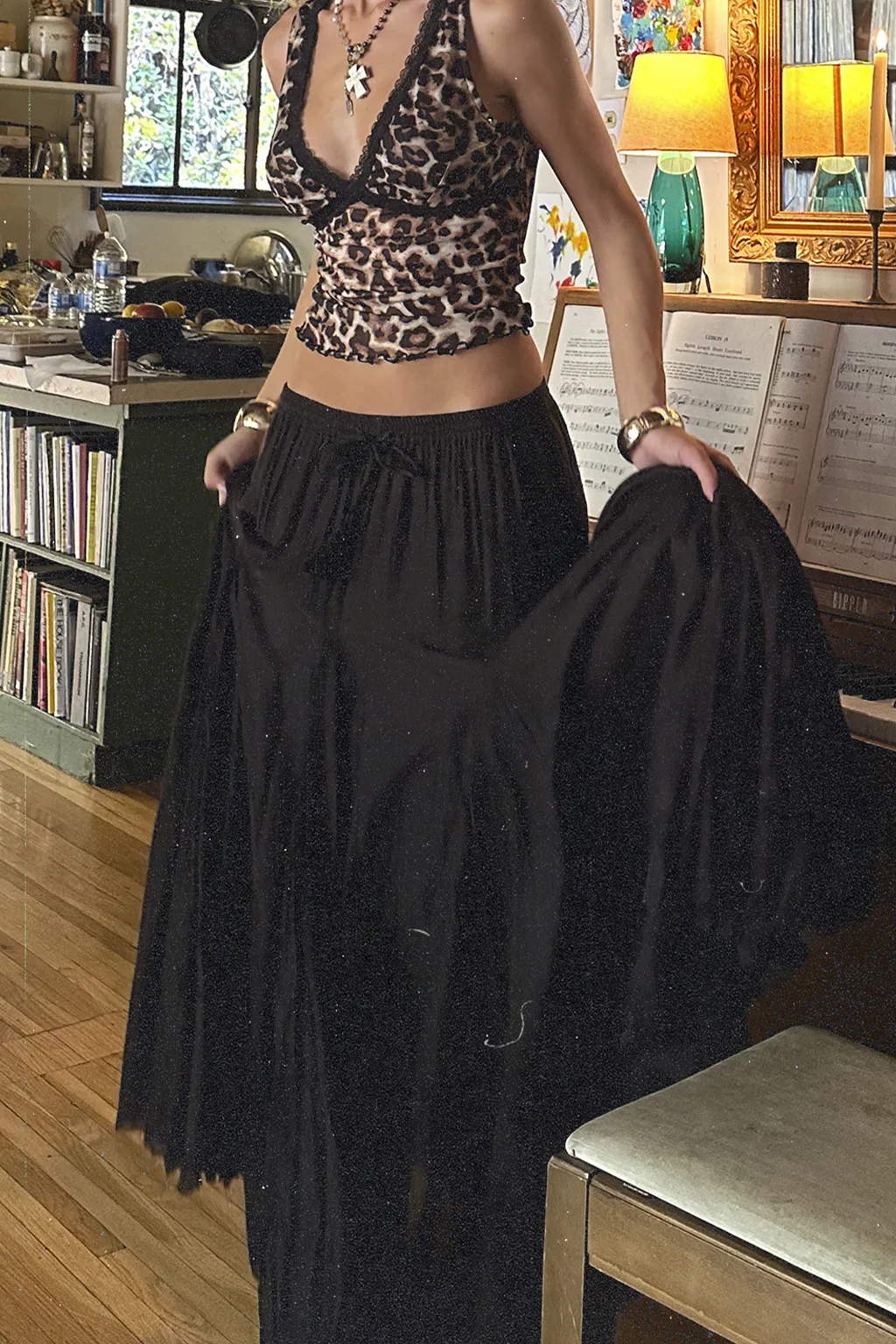 Violetta Black Gauze Maxi Skirt