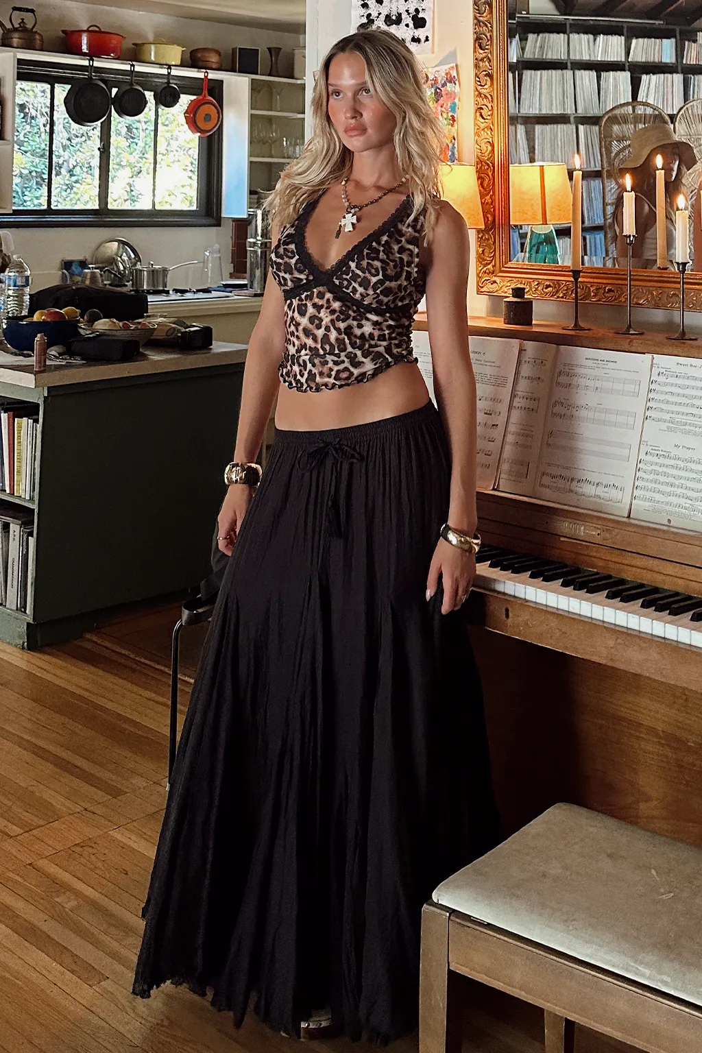 Violetta Black Gauze Maxi Skirt