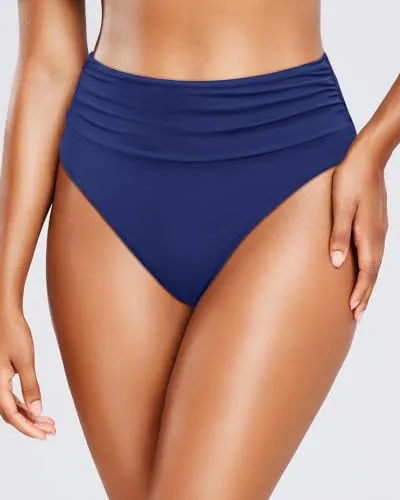 Women High Waisted Bikini Bottoms Tummy Control Swimsuit Bottoms Ruched Bathing Suit Swim Bottom High Cut