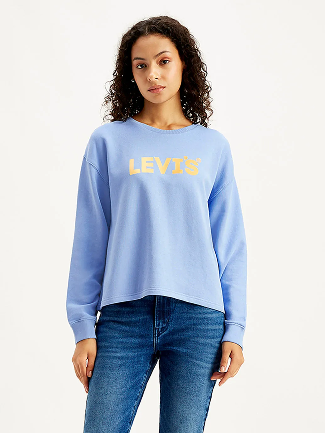 Women's Brand Logo Blue Crew Neck Sweatshirt