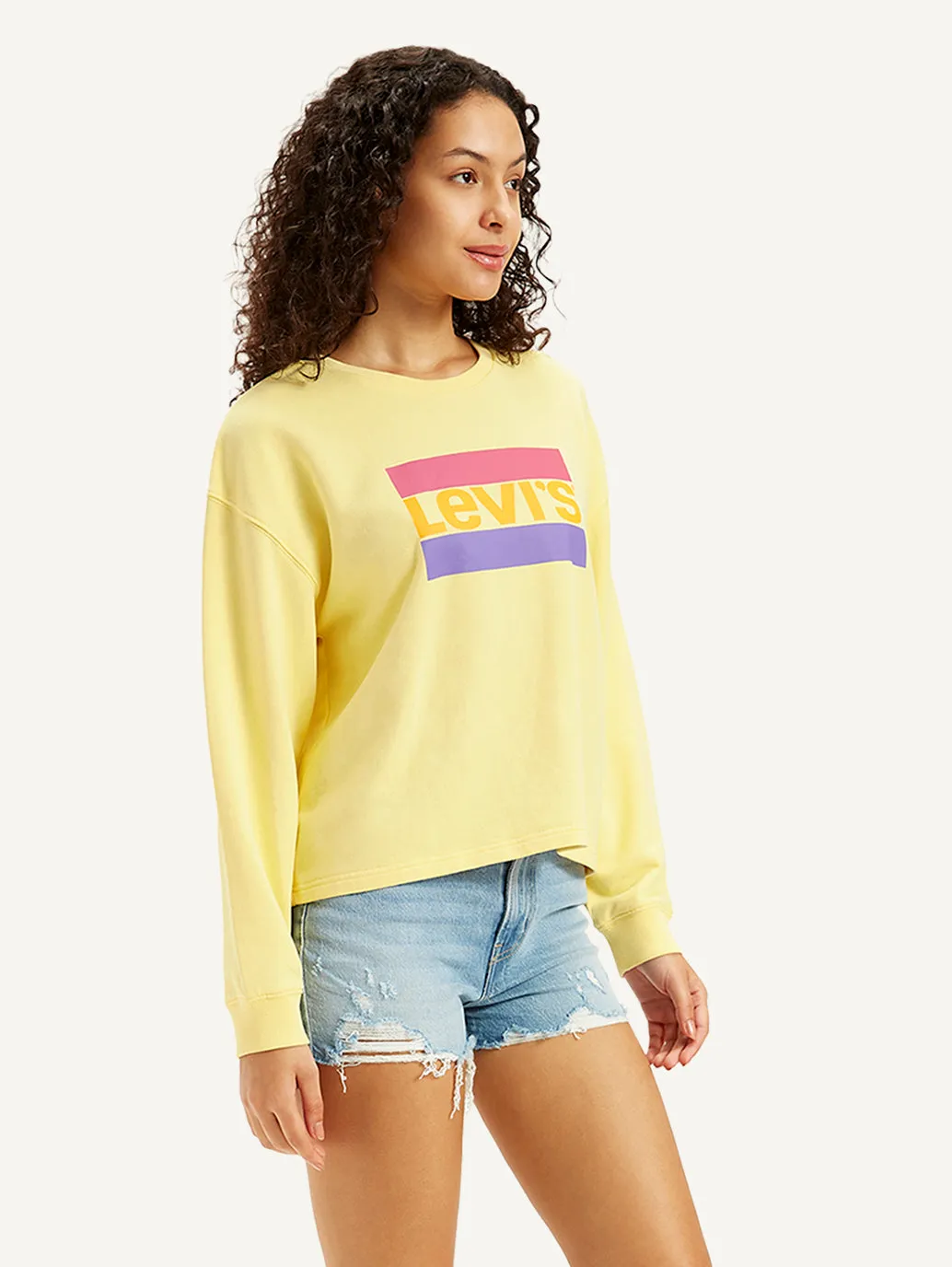 Women's Brand Logo Yellow Crew Neck Sweatshirt