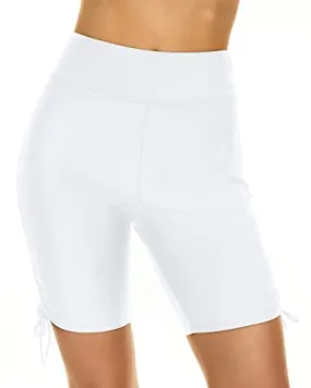 Women's Long Board Shorts Bathing Suit Bottoms-White