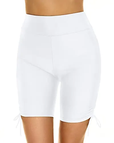 Women's Long Board Shorts Bathing Suit Bottoms-White