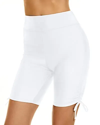 Women's Long Board Shorts Bathing Suit Bottoms-White